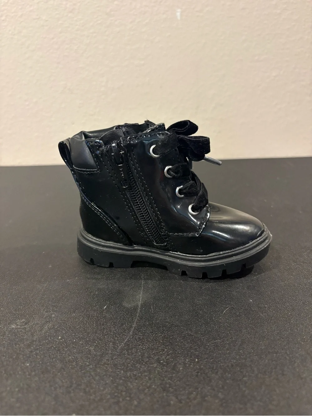 Wonder Nation Girls Boots Infant Size 4 Black Patent Leather Sparkle Zipper